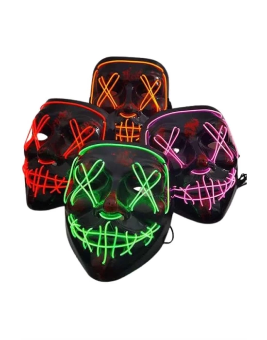 Led Işıklı Neon Maske Cadılar Bayramı Maskesi Korkunç Korku Maskesi