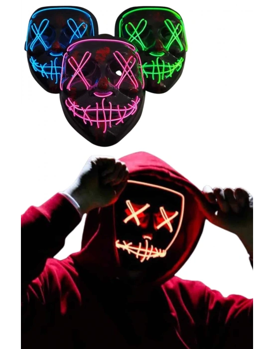 Led Işıklı Neon Maske Cadılar Bayramı Maskesi Korkunç Korku Maskesi