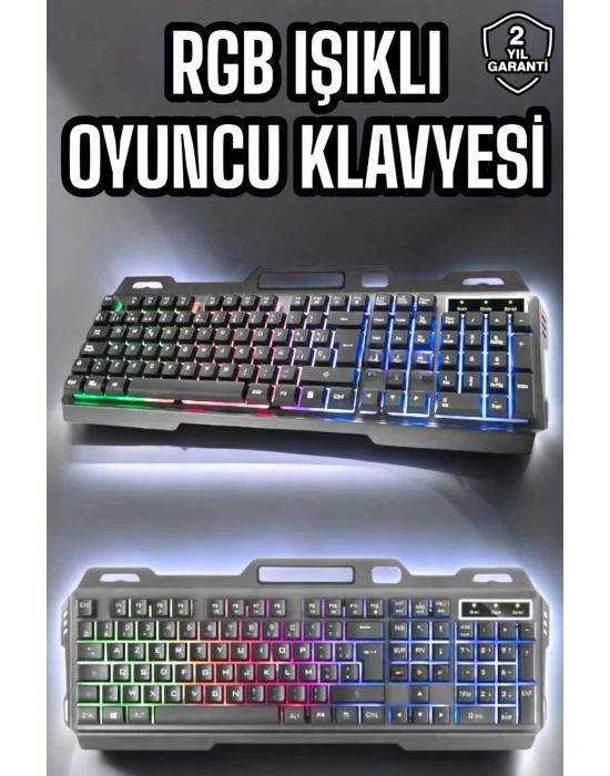 Led Işıklı Oyuncu Klavye Usb Girişli RGB Işıklı Q Klavye Mouse Hediyeli