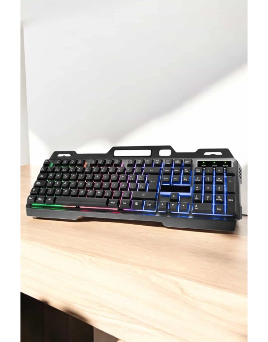 Led Işıklı Oyuncu Klavye Usb Girişli RGB Işıklı Q Klavye Mouse Hediyeli