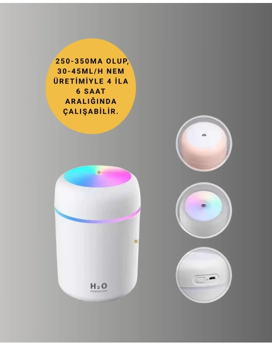 LED Işıklı Sessiz Masaüstü Nemlendirici – 3 Buhar Modu