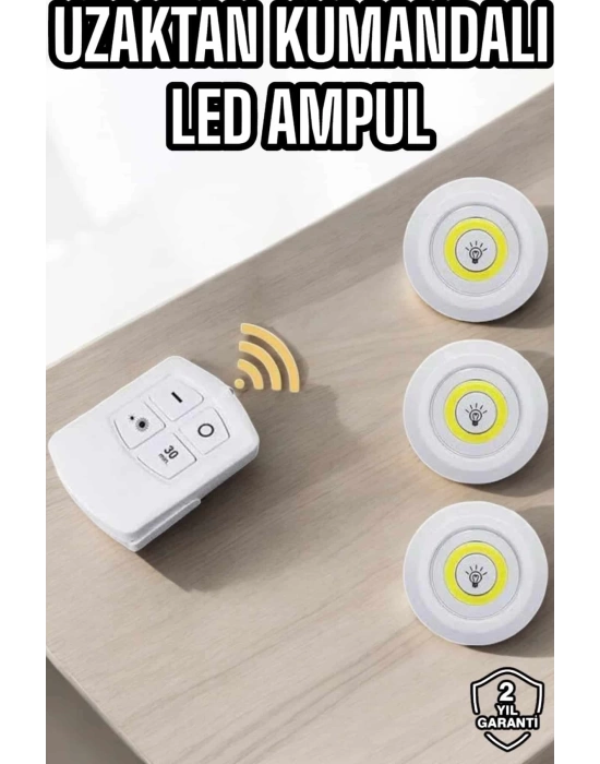 Led Lamba 3lü Uzaktan Kumandalı Yapışkanlı Beyaz Işık
