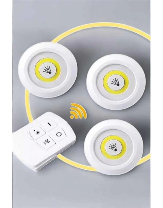 Led Lamba 3lü Uzaktan Kumandalı Yapışkanlı Beyaz Işık