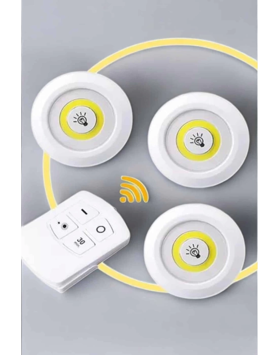 Led Lamba 3lü Uzaktan Kumandalı Yapışkanlı Beyaz Işık