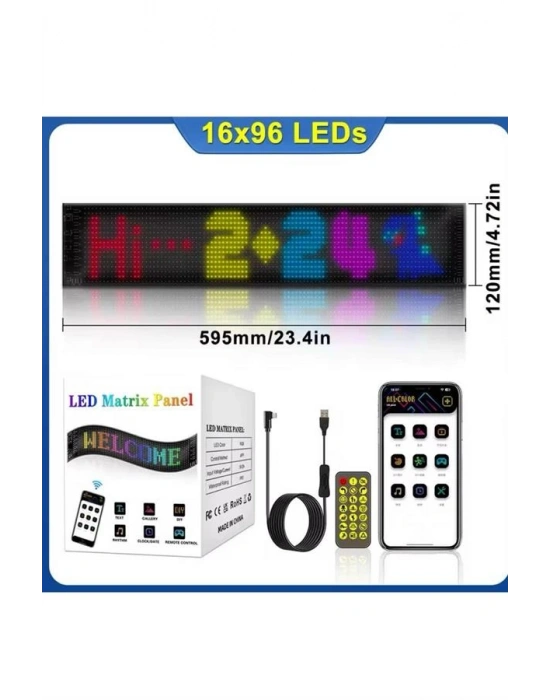 Led Matrix Bluetooth Bağlantılı Araç Camına Uygun Pixsel Görünümlü 16X96