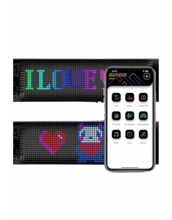 Led Matrix Bluetooth Bağlantılı Araç Camına Uygun Pixsel Görünümlü 16X96