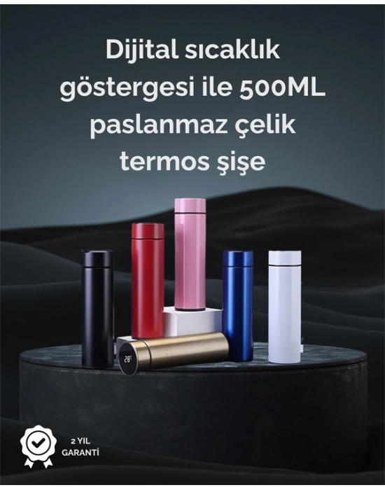 LED Sıcaklık Ölçerli 500ml Yalıtımlı Termos Şişe