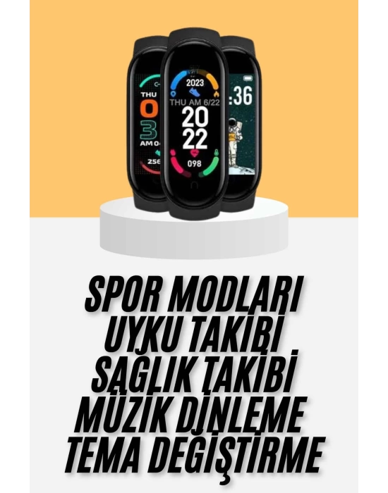 M6 Akıllı Bileklik Siyah Adımsayar Spor Takibi Android ve İOS Uyumlu