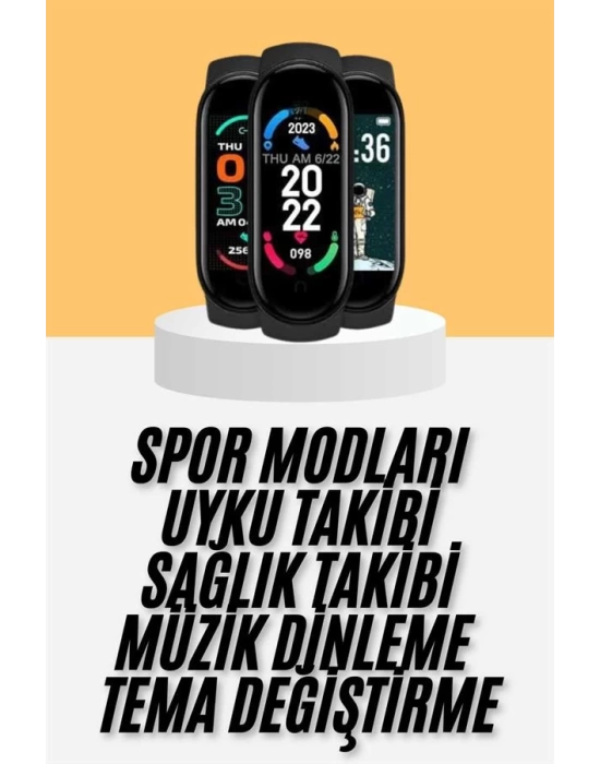 M6 Akıllı Bileklik Siyah Adımsayar Spor Takibi Android ve İOS Uyumlu