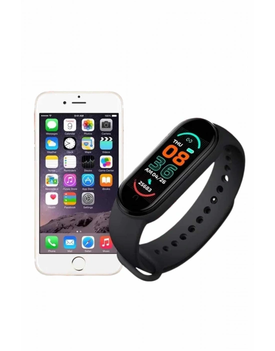 M6 Akıllı Bileklik Siyah Adımsayar Spor Takibi Android ve İOS Uyumlu