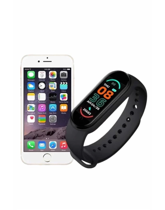 M6 Akıllı Bileklik Siyah Adımsayar Spor Takibi Android ve İOS Uyumlu