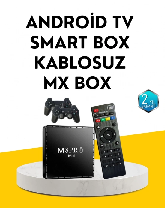 M8Pro Android TV Box ve Retro Oyun Konsolu – 10K Ultra HD Görüntü