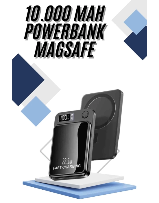 Magsafe Powerbank 10.000 mAh 22.5 Watt Hızlı Şarj Göstergeli Kablosuz Taşınabilir Şarj