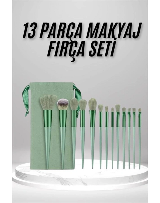 Makyaj Fırça Seti Yeşil 13 Parça Fondöten Fırçası Allık Fırçası Far Fırçası
