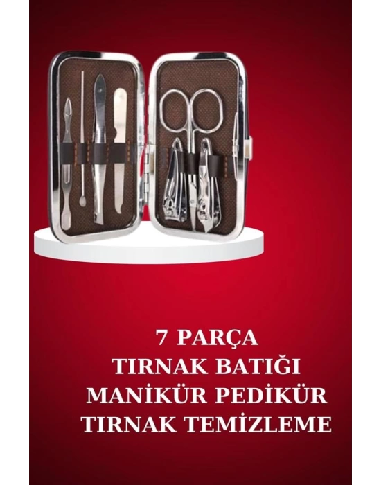 Manikür Pedikür Seti 7 Parça Tırnak Makası Kaş Makası Cımbız Çantalı