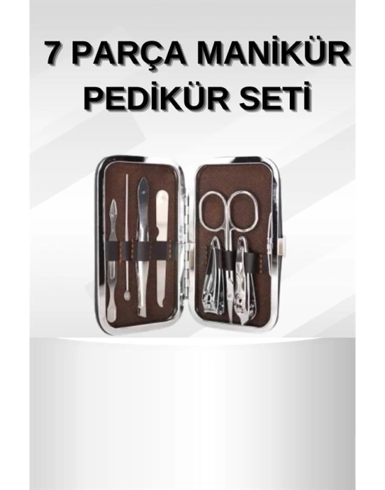 Manikür Pedikür Seti 7 Parça Tırnak Makası Kaş Makası Cımbız Çantalı
