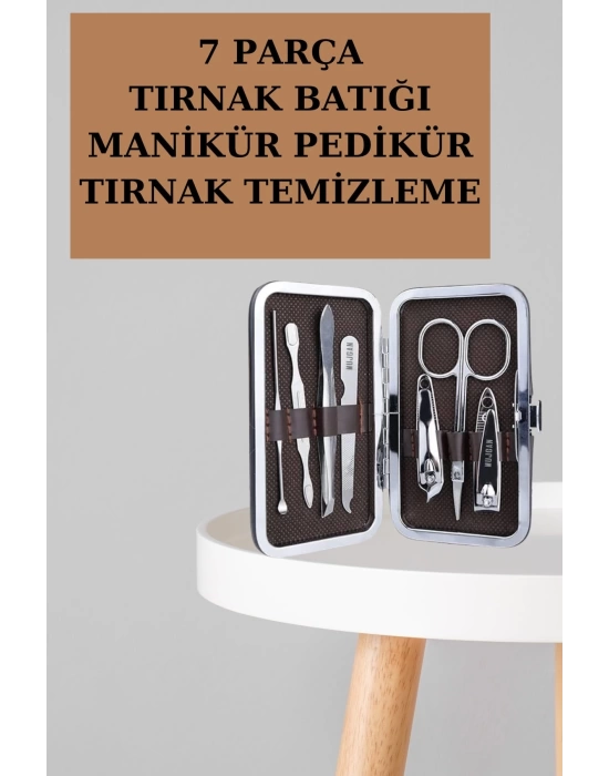 Manikür Pedikür Seti 7 Parça Tırnak Makası Kaş Makası Cımbız Çantalı