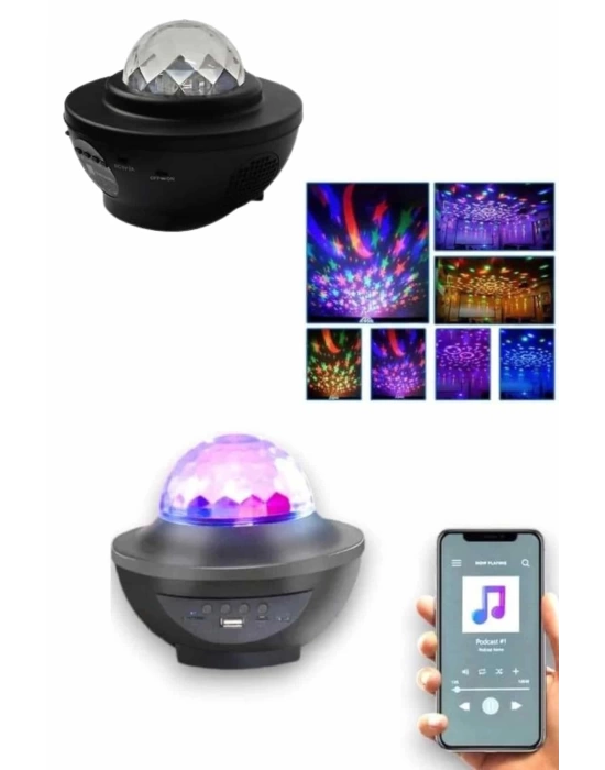 Masa ve Gece Lambası Renkli Projektör Işıklı Disko Topu Bluetooth Hoparlör