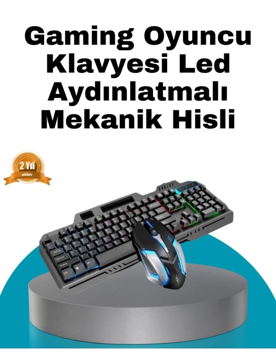 Mekanik Oyuncu Seti – LED Işıklandırma ve Ergonomik Mouse