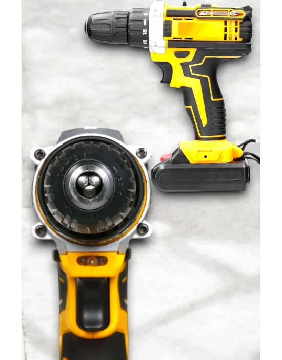Metal Dişli 24W Akülü Matkap -Çift Bataryalı ve LED Çalışma Işığı ile Tam Set