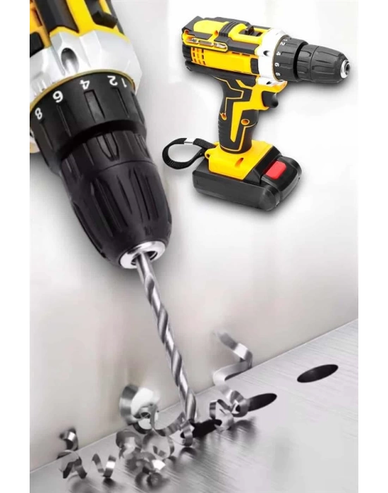 Metal Dişli 24W Akülü Matkap -Çift Bataryalı ve LED Çalışma Işığı ile Tam Set