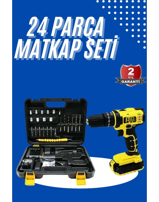 Metal Şanzıman Çift Akülü Bakır Sargı 24 Parça Led Aydınlatmalı Matkap Seti