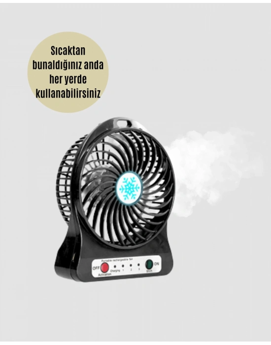 Mini USB Fan – Şarj Edilebilir, Işıklı, 3 Kademe, Taşınabilir Masaüstü Vantilatör