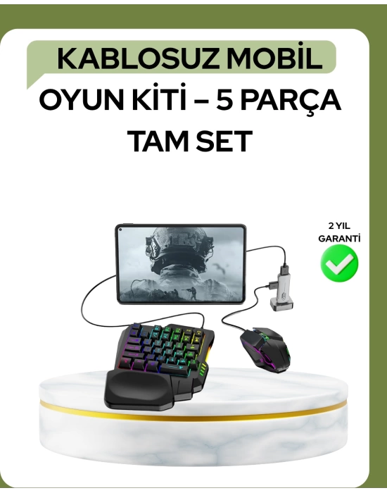 Mobil PUBG Oyuncuları İçin 5in1 Klavye Mouse Oyun Seti – BT5.3 Destekli