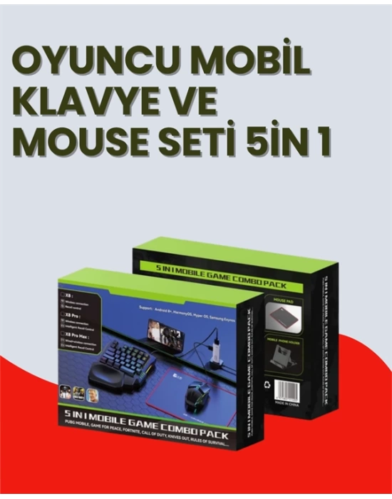 Mobil Uyumlu Klavye Mouse Seti – PUBG ve FPS Oyunları İçin 5i 1 Arada Oyun Kiti