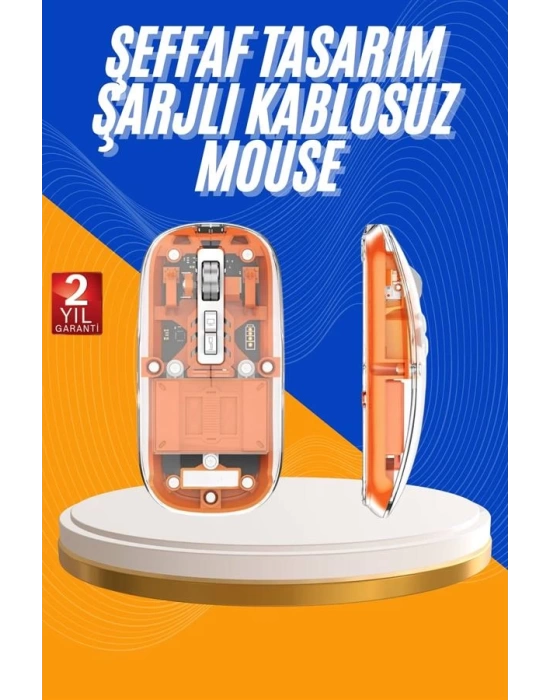 Mouse Fare Kablosuz Mouse Fare Şarjlı Bluetooth Sessiz 5 Tuşlu Şeffaf