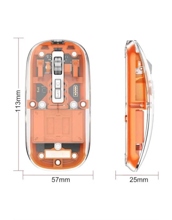 Mouse Fare Kablosuz Mouse Fare Şarjlı Bluetooth Sessiz 5 Tuşlu Şeffaf