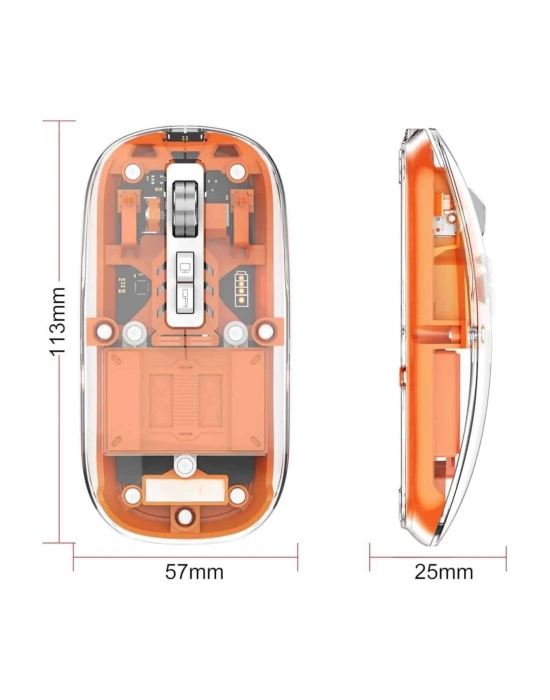 Mouse Fare Kablosuz Mouse Fare Şarjlı Bluetooth Sessiz 5 Tuşlu Şeffaf