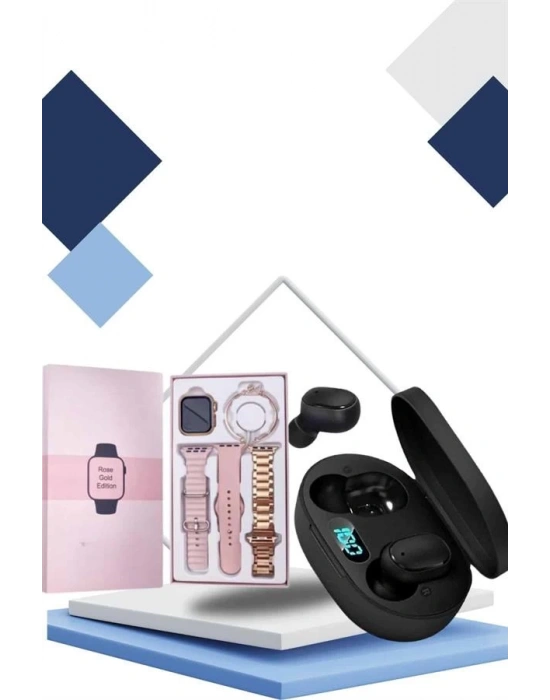Nabız Ölçer Hediye Bileklikli Akıllı Saat ve Dijital Göstergeli Bluetooth Kulaklık Çoklu Şarj Girişi