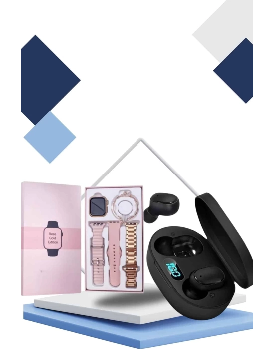 Nabız Ölçer Hediye Bileklikli Akıllı Saat ve Dijital Göstergeli Bluetooth Kulaklık Çoklu Şarj Girişi