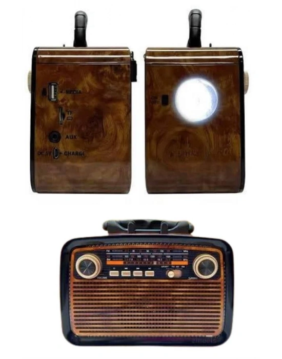 Nostalji Radyo Bluetooth Hoparlör USB-SD Kart Giriş Led Fener Işıklı Bataryalı Pilli