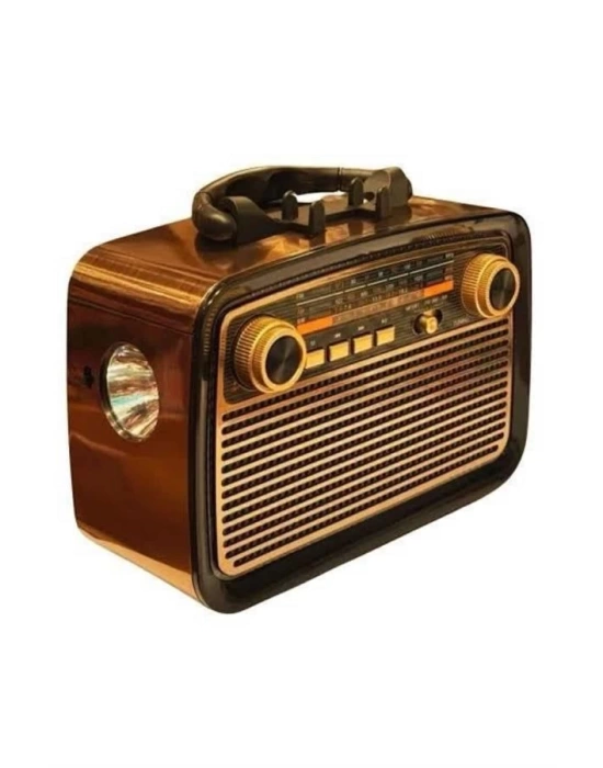 Nostalji Radyo Bluetooth Hoparlör USB-SD Kart Giriş Led Fener Işıklı Bataryalı Pilli