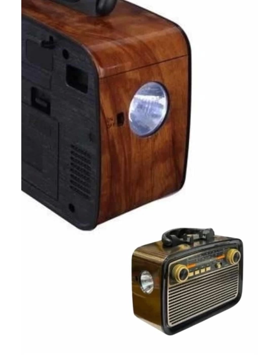 Nostaljik Görünümlü Ahşap Radyo TF SD USB Girişli Led Fener Işıklı