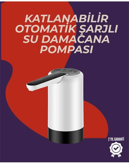 Otomatik Damacana Su Pompası | 40-80 Saniye Zaman Ayarlı | %90 Açılabilir Hijyenik Tasarım | Şarjlı ve Portatif