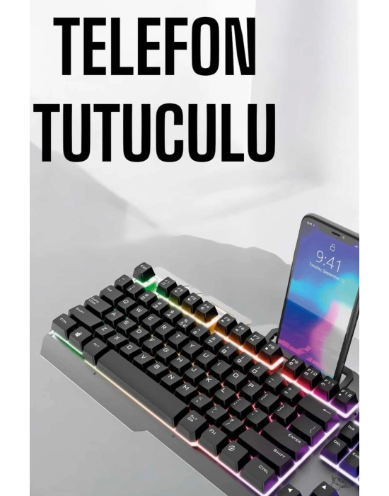 Oyuncu Klavyesi Q Klavye RGB Işıklı Mouse Hediyeli