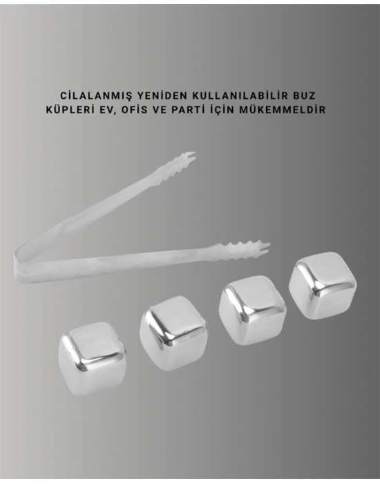 Paslanmaz Çelikten Üretilmiş Metal Buz Küpü Seti ve Buz Klipsi