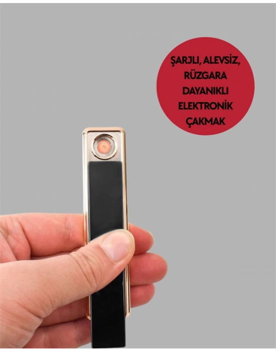 Plazma Ark Teknolojili Elektrikli Çakmak – Dokunmatik, LED Göstergeli, Şarj Edilebilir