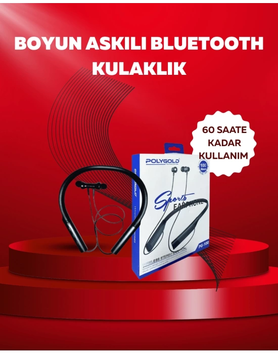 Polygold PG-100 Bluetooth 5.0 Boyun Bantlı Kulaklık – 50 Saat Konuşma Süresi, Type-C Şarj