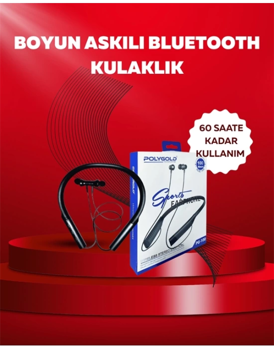 Polygold PG-100 Bluetooth 5.0 Boyun Bantlı Kulaklık – 50 Saat Konuşma Süresi, Type-C Şarj