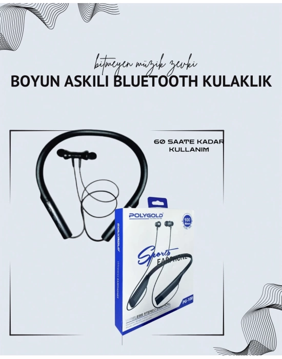 Polygold PG-100 Boyun Askılı Kablosuz Kulaklık – 200 Saat Bekleme Süresi, Stereo Ses, Mikrofonlu