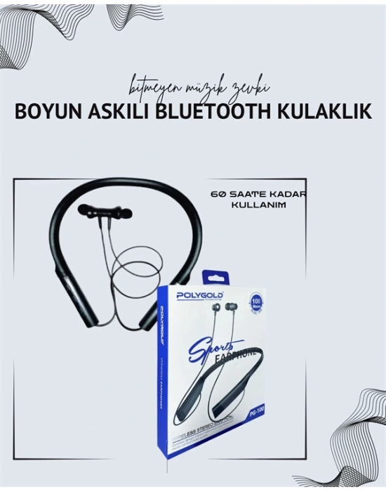 Polygold PG-100 Boyun Askılı Kablosuz Kulaklık – 200 Saat Bekleme Süresi, Stereo Ses, Mikrofonlu