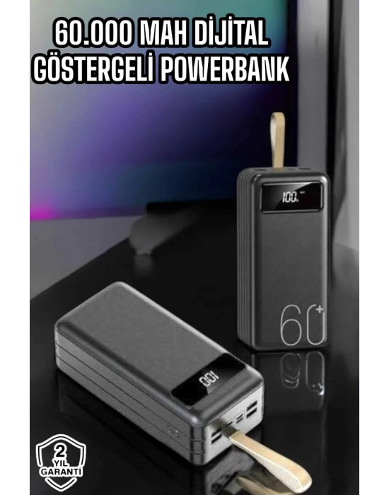 Powerbank 60.000 Mah Hızlı Şarj 4 Çıkışlı Uzun Şarj Süreli Dijital Göstergeli
