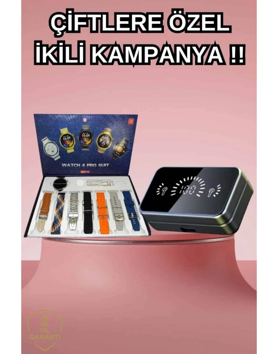 Powerbank Aynalı Bluetooth Kulaklık Ve Akıllı Saat Seti ANC Özelliği Dokunamatik