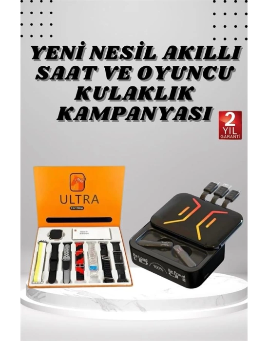 Powerbank Kulaklık ve 7 Kordonlu Akıllı Saat Çoklu Şarj Girişi Bluetooth Bağlantılı