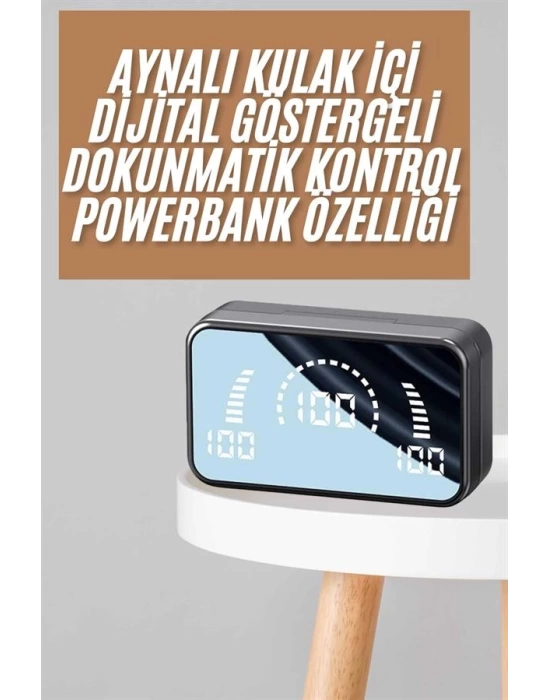 Powerbankli Bluetooth Kulaklık Yüksek Ses Aynalı Çift Dijital Gösterge Ekranı