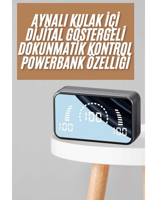 Powerbankli Bluetooth Kulaklık Yüksek Ses Aynalı Çift Dijital Gösterge Ekranı